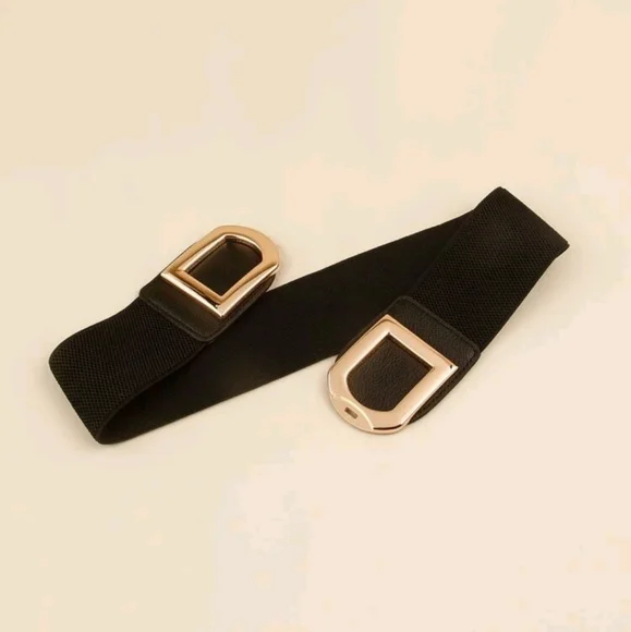 Womens plus size Black elastic gold buckle corset wide boho cinch waist belt - Picture 10 of 13